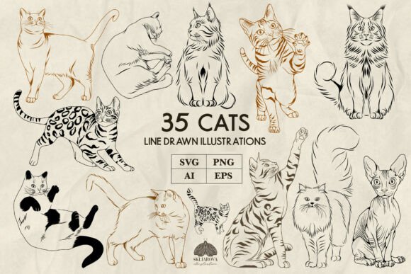 Download Cats Line Art Svg Png - Cat Collection