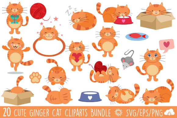 Download Cute Ginger Cat Vector Clipart Bundle - Cat Collection