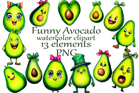 Download Watercolor Clipart Funny Avocado PNG - Png Collection