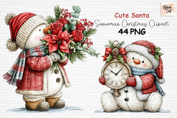 Download Cute Santa Snowman Christmas Clipart PNG - Png Collection