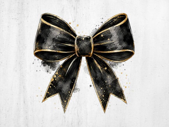 Download Black and Gold Bow Watercolor PNG File - Png Collection