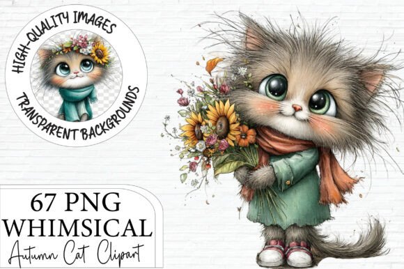 Download Whimsical Autumn Cat Clipart Bundle - Cat Collection