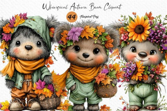 Download Whimsical Autumn Bear Clipart PNG - Png Collection