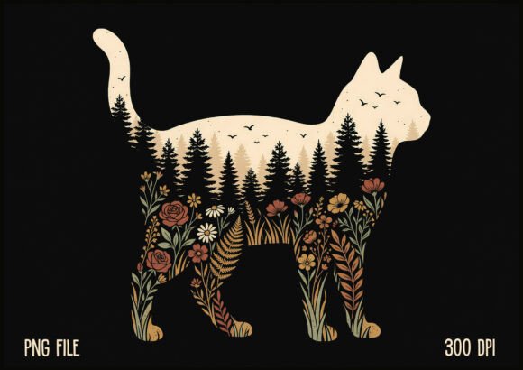 Download Nature Boho Floral Cat Silhouette Shirt - Cat Collection