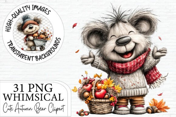 Download Whimsical Cute Autumn Bear PNG Clipart - Png Collection
