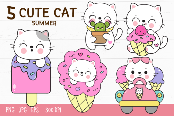 Download Cute Cat Summer Kawaii Kitten Cartoon - Cat Collection