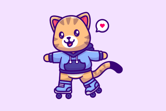 Download Cute Cat Playing Roller Skate Cartoon - Cat Collection