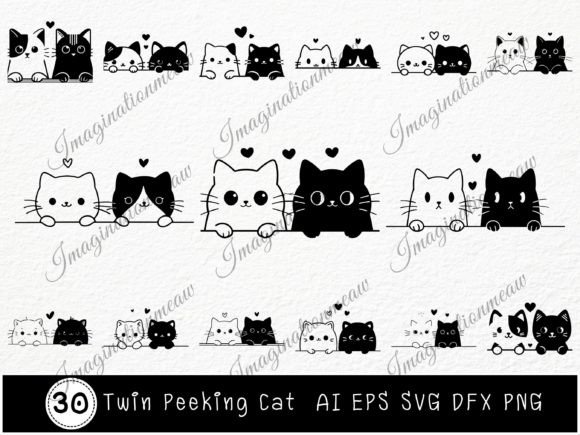 Download Twin Peeking Cat Cartoon Bundle Svg - Cat Collection