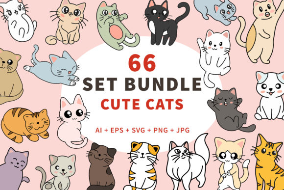 Download 66 Bundle Cute Cats Kitten Cartoon Happy - Cat Collection