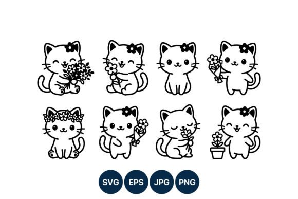 Download Cute Cat Flower Line Art Vector - Cat Collection