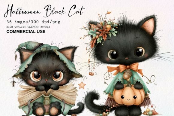 Download Whimsical Halloween Black Cat Clipart - Cat Collection