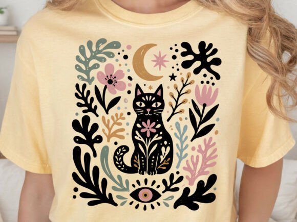 Download Mystical Black Cat Folk Art PNG File - Cat Collection