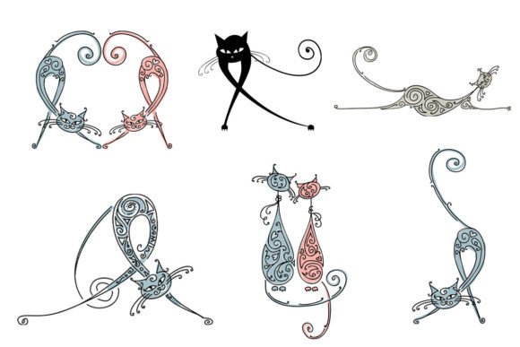 Download Set Hand Drawn Funny Cat Cartoon Doodle - Cat Collection