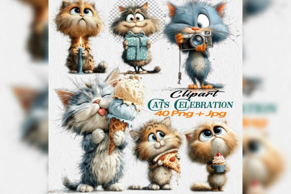 Download Birthday Cat Clipart PNG Party Bundle - Cat Collection