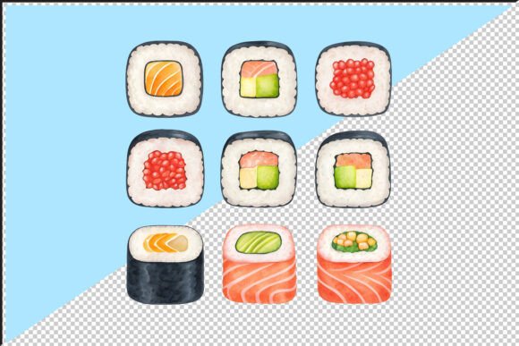 Download Sushi Rolls with Salmon and Avocado PNG - Png Collection