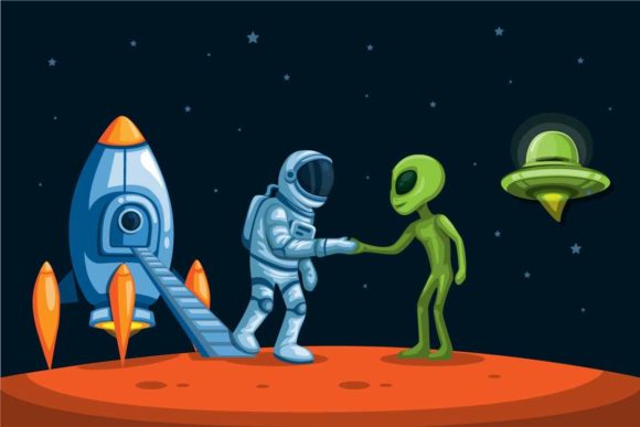 Download Astronaut Hanshake with Alien Vector - Alien vector Collection