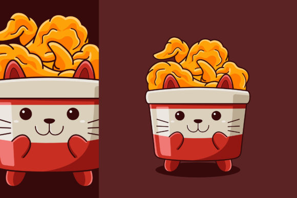 Download Cute Fried Chicken Cat Vector Cartoon - Cat Collection