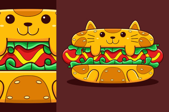 Download Cute Hot Dog Cat Vector Cartoon Style - Cat Collection