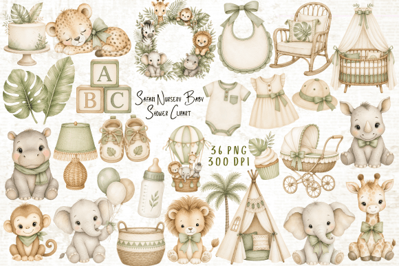 Download Safari Nursery Baby Shower Clipart PNG - Baby shower clipart Collection